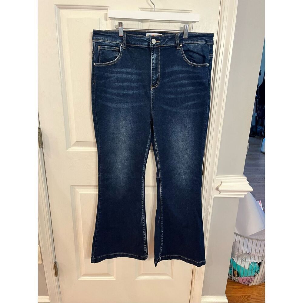 Risen Jeans X Freckled Poppy Wide Leg Bell Bottom Jeans sz 2X EUC